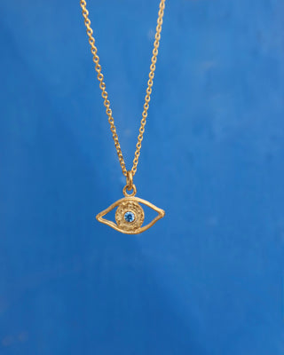 Gold-plated sterling silver 925 evil eye pendant necklace based on Homer's Odyssey - Odysseus Mini Eye Necklace by Fani Fine made in Greece. Greek jewelry