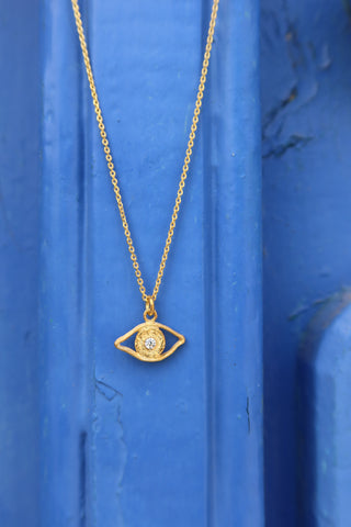 Gold-plated sterling silver 925 evil eye pendant necklace based on Homer's Odyssey - Odysseus Mini Eye Necklace by Fani Fine made in Greece. Greek jewelry