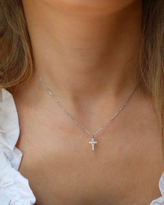 925 sterling silver necklace with a cubic zirconia cross pendant made in Greece. Greek cross necklace