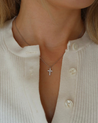 925 sterling silver necklace with a cubic zirconia cross pendant made in Greece. Greek cross necklace