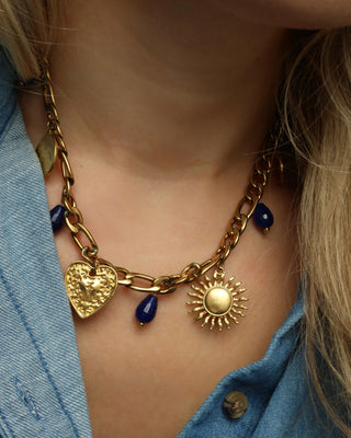 Sun, Heart, Evil Eye & Bee Charm Necklace